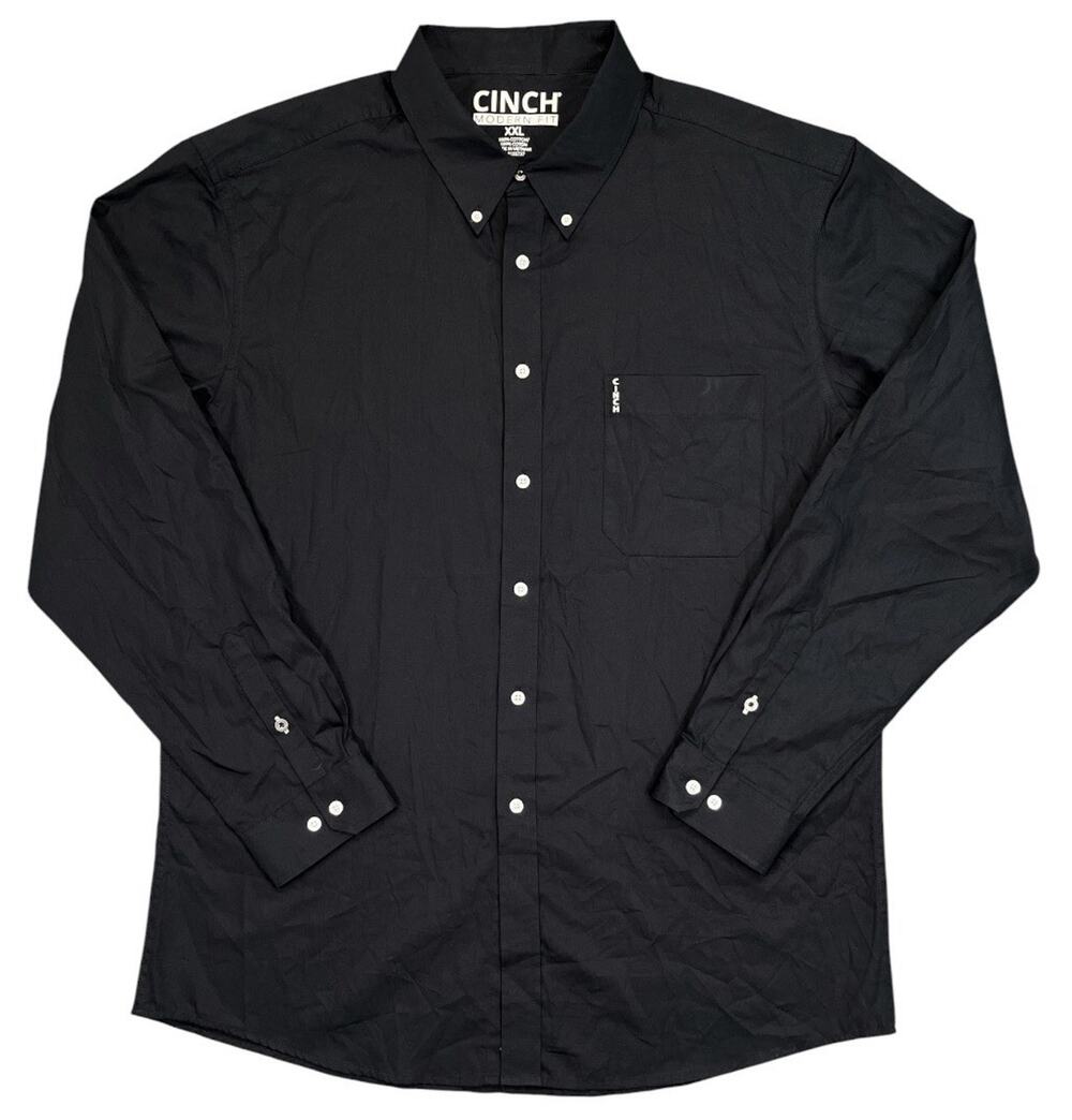 Cinch Western Shirt Mens XXL Black Modern Fit Solid Long Sleeve Cotton Button Up